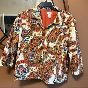 Chicos Jacket Sz 3 Western Boho Cowgirl Parsley Colorful Ptp 22